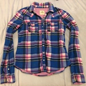Hollister Plaid Flannel Shirt Blue Pink Medium